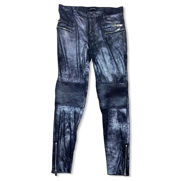 ⭐️ZARA Woman Premium Denim Collection Metallic Stretch Moto Leggings Pants - Picture 1 of 7
